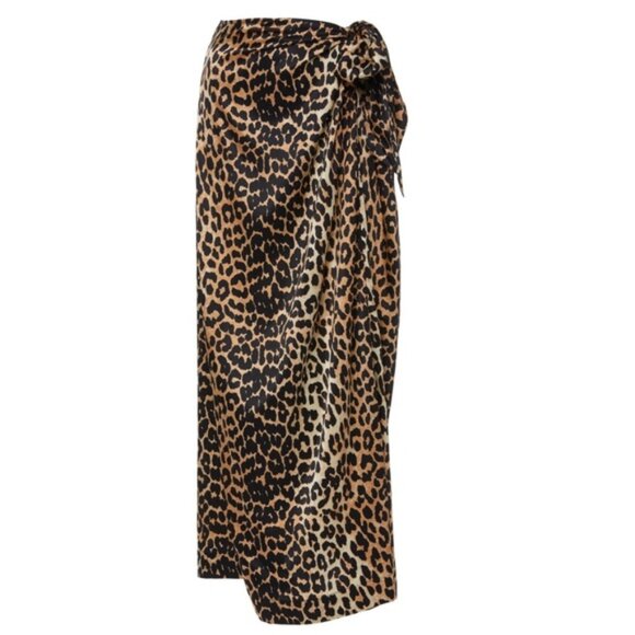 GANNI, Knotted Leopard Print Silk Skirt - Picture 1 of 11